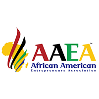 African American Entrepreneurs Association logo with the African continent and red, black, green and yellow stripes across