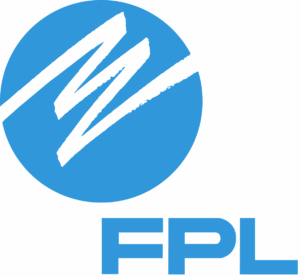 FPL Logo with a blue circle and a zig zap white line in the center of the circle