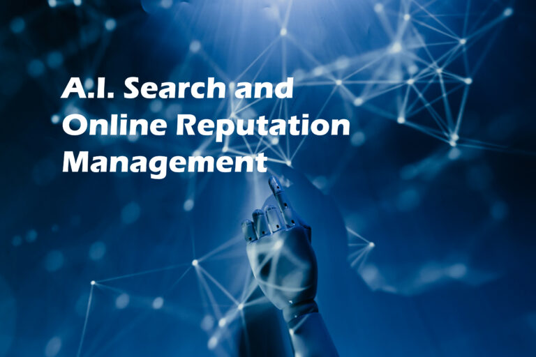 Robotic arm pointing up in a cyber environment. A.I. Search and Online Reputation Management